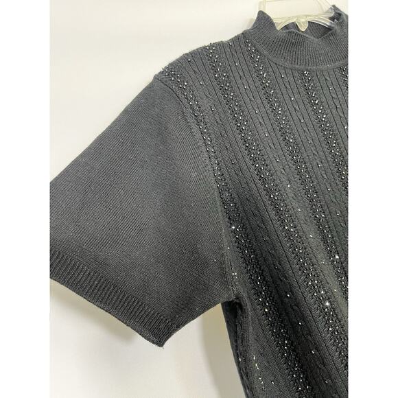 VTG Alfred Dunner Beaded Cable Knit Sweater Top Sz XL Short Sleeve Turtleneck - Picture 4 of 7